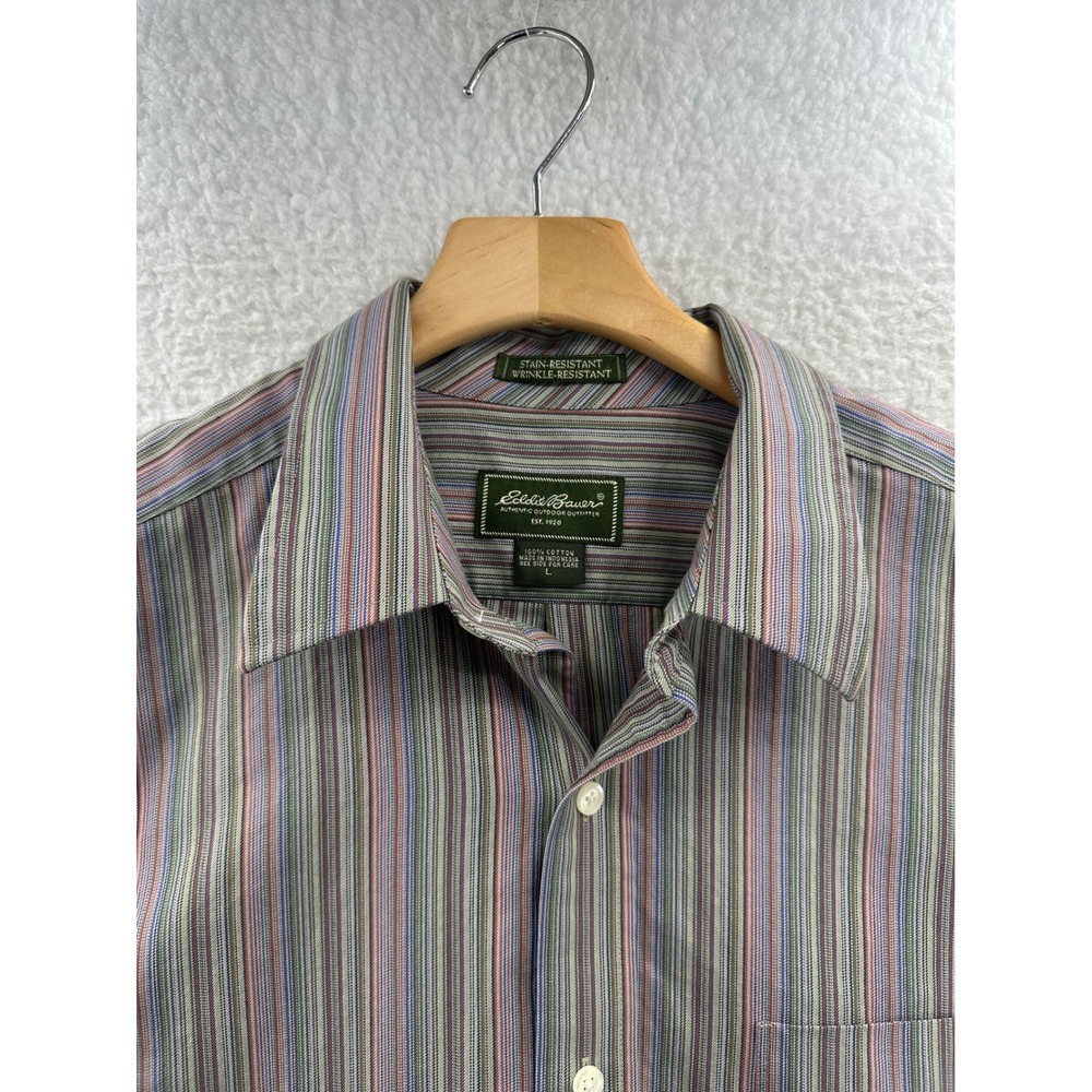 Eddie Bauer Men Long Sleeve Button Down Shirt Wrinkle Resistant Striped Cotton L - Picture 4 of 10
